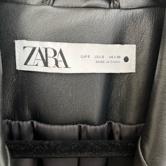 ZARA Black Faux Leather Single-Button Blazer - Picture 3 of 3